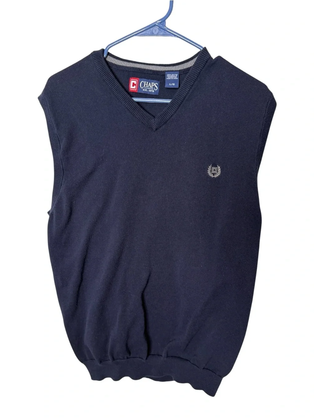 Chaps Navy Blue Knit V-Neck Sweater Vest Large